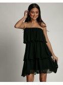 Summer dress with ruffles, black, AZR5062